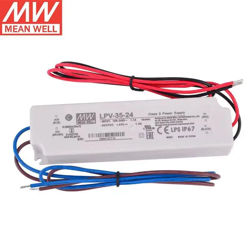 

TaiWan Mean Well LPV-35-24 24V 1.5A 35W Single Output Switching Power Supply Water proof IP67 Suitable for LED