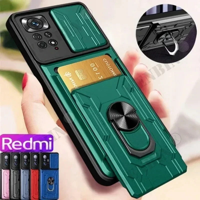 Luxury Shockproof Case For Xiaomi Redmi Note 13 12 Pro Xiaomi Poco X6 Pro Slide Lens Protector Multi Function Hard Armor Cover