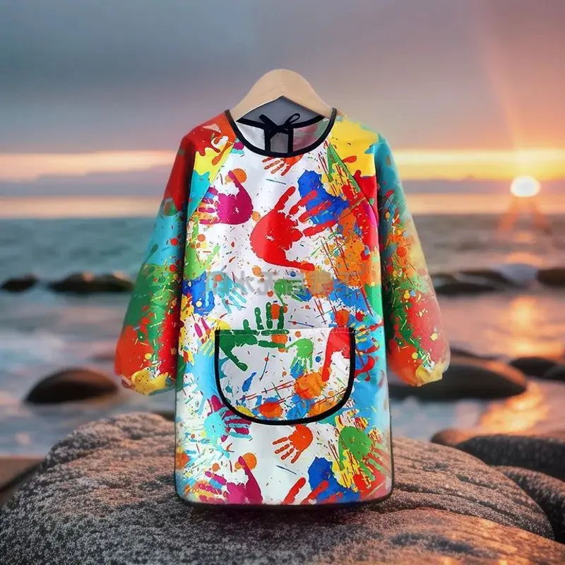 

Kids Painting Waterproof Kindergarten Art Painting Gown Long Sleeved Cover Dressing Baking Eating Bib Apron for Children Custom