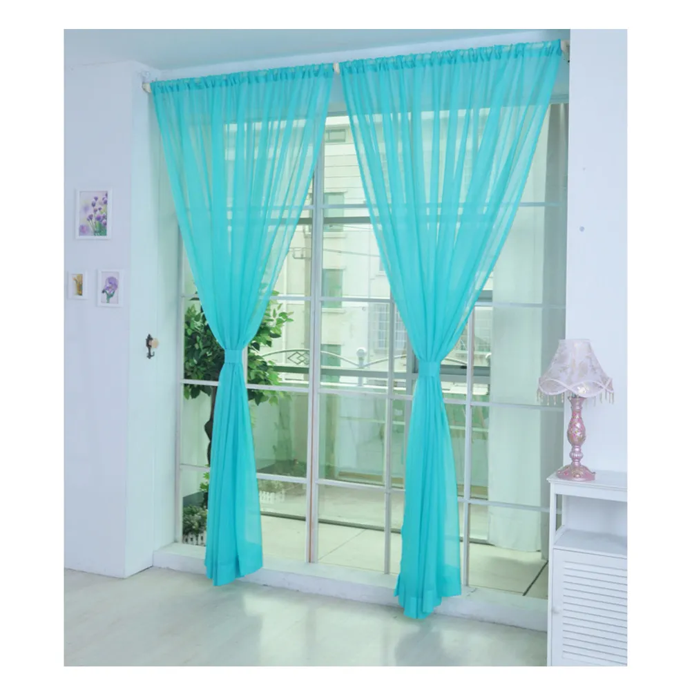 Voile Window Sheer Transparent Curtains Rod Saving Privacy 100x200cm Living Room Bedroom Transparent Curtains