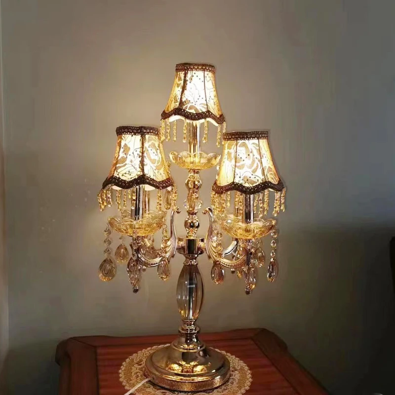 European Luxury Crystal Table Lamps Bedroom Bedside Lamp Atmosphere Highgrade Large Living Room French Palace Villa Desk Lights