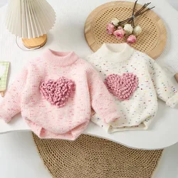 New Autumn and Winter Colored Floral Thread Love Cartoon Cute Long Sleeved Knitted Top for Girls Warm and Versatile Sweater