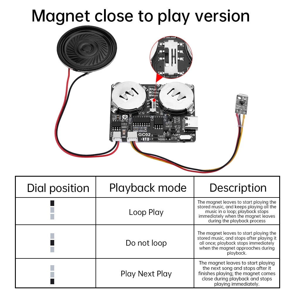 Recordable Sound Module Button/Magnet Control Sound Chip 8M MP3 WAV Music Voice Player Programmable Board with Speaker for DIY