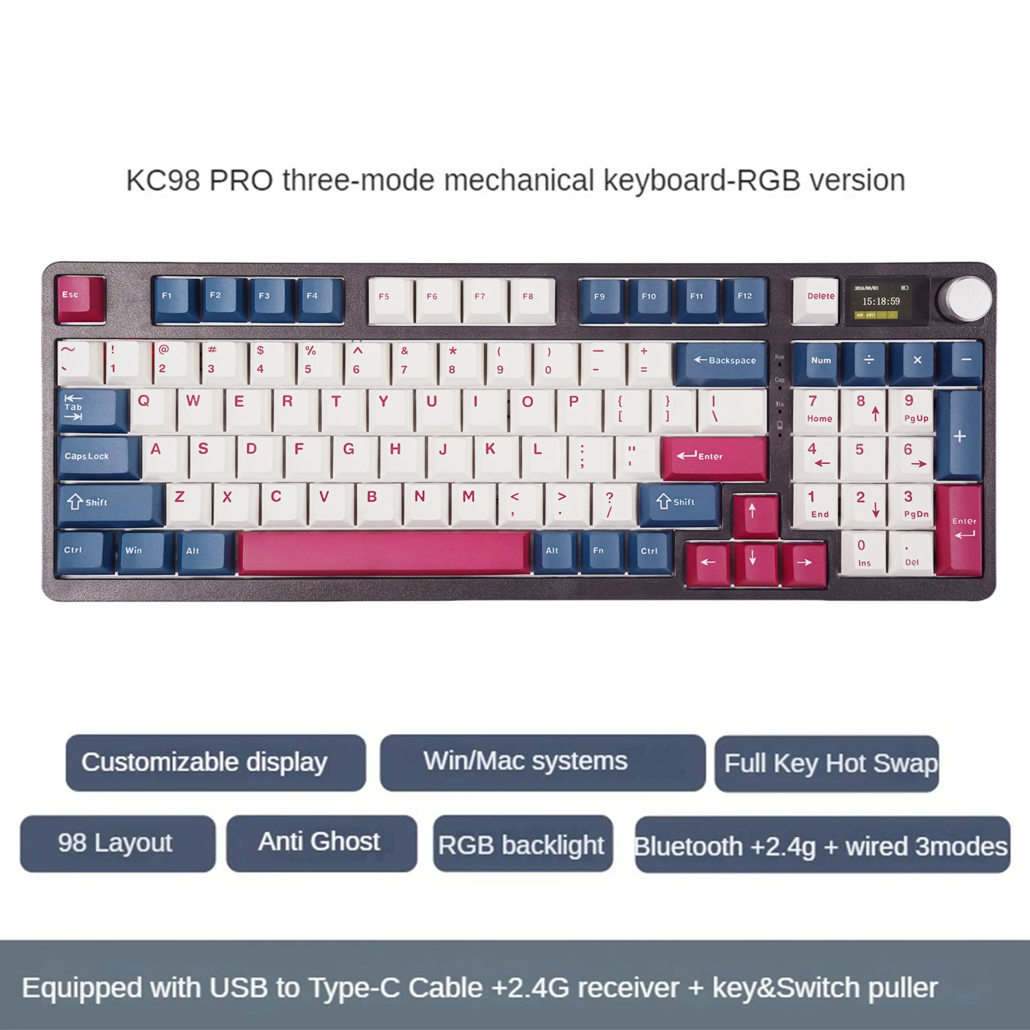 Mathew Tech KC98 Pro Mechanical Gaming Keyboard, 98 Keys RGB Backlit Programmable 96% Computer Keyboard Pre-lubed Linear Switch