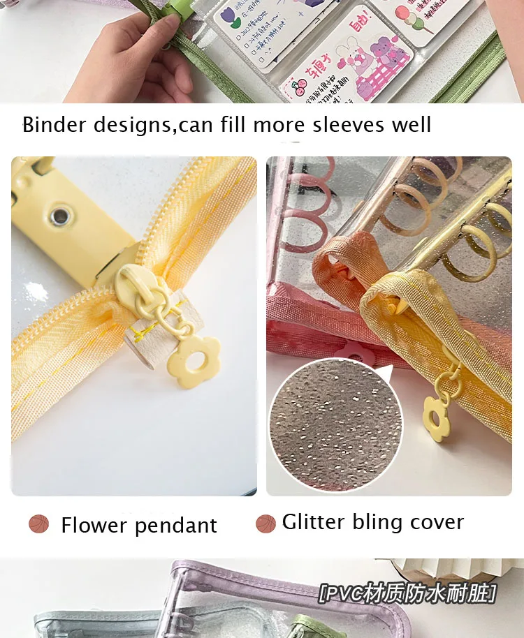 SKYSONIC Neue Ankunft A5 Zipper Binder Sammeln Buch Glitter Cover Organizer Journal Notebook Kugel Transparent PVC Fotoalbum – Detail 26