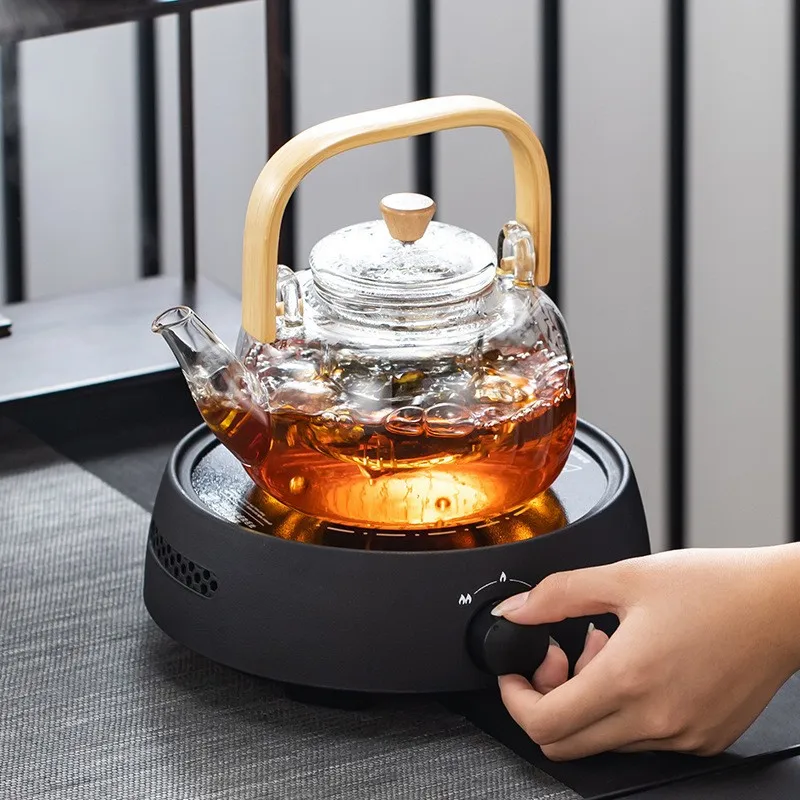 

Glass Tea Kettle Pot, Household Teapot 1000ml Large Capacity Multifunctional Borosilicate Teapot with Bamboo Handle