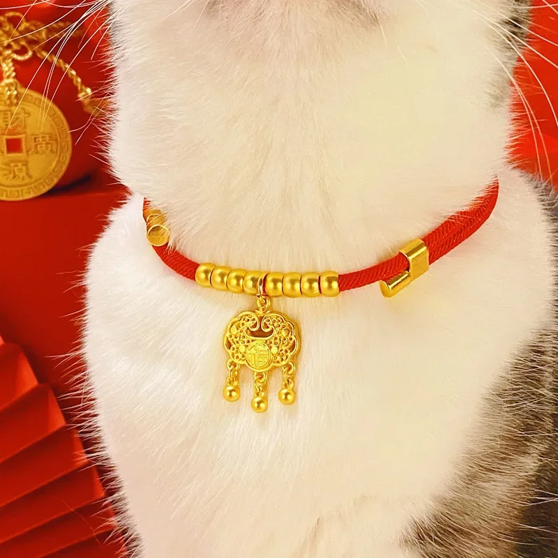 Cute Cat Necklace Red Rope Braided Collar Adjustable Traditional Lucky Bless Tag Woven Kitten Collars Pets Puppy Dogs Necklace