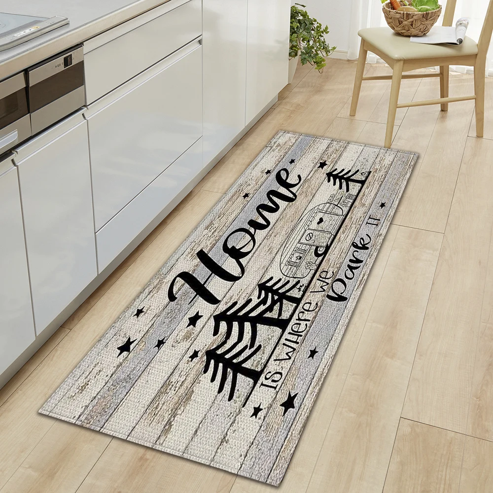 Entrance Doormat Kitchen Mat Hallway Wood Grain Bedroom Living Room Floor Decoration Rug House Balcony Bath Non-Slip Foot Carpet