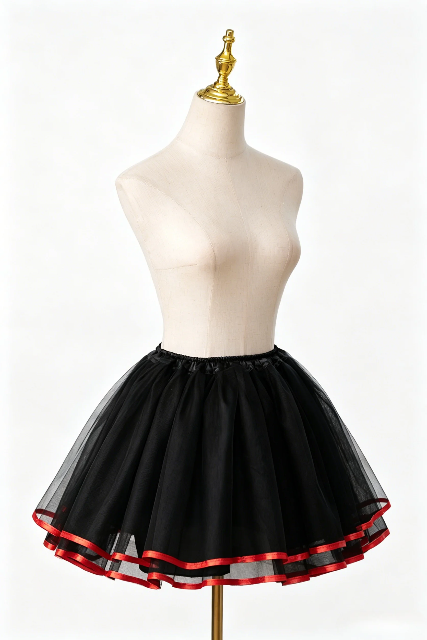 

Black Skirt with Red Ribbon Lolita Cute Boneless Puffy Skirt Cosplay Underskirt Women Petticoats Tutu Dress With Satin Ribbon