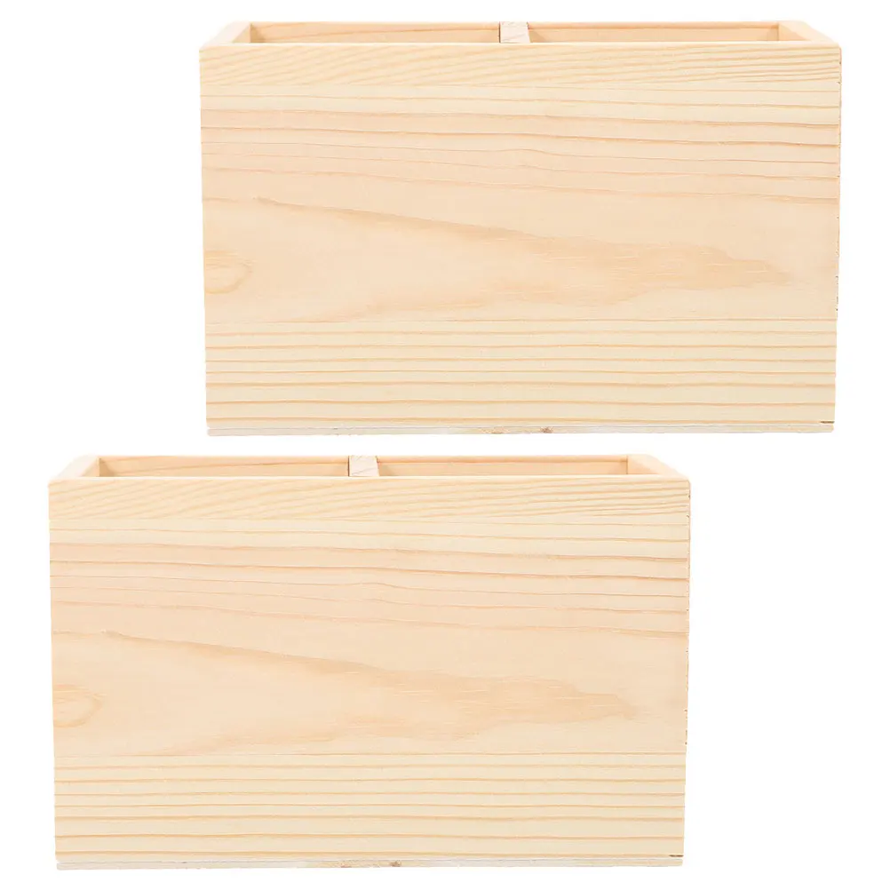

2 Pcs Wooden Storage Box Desk Organiser Dog Office Organizer Pine Marker Holder Desktop Pen