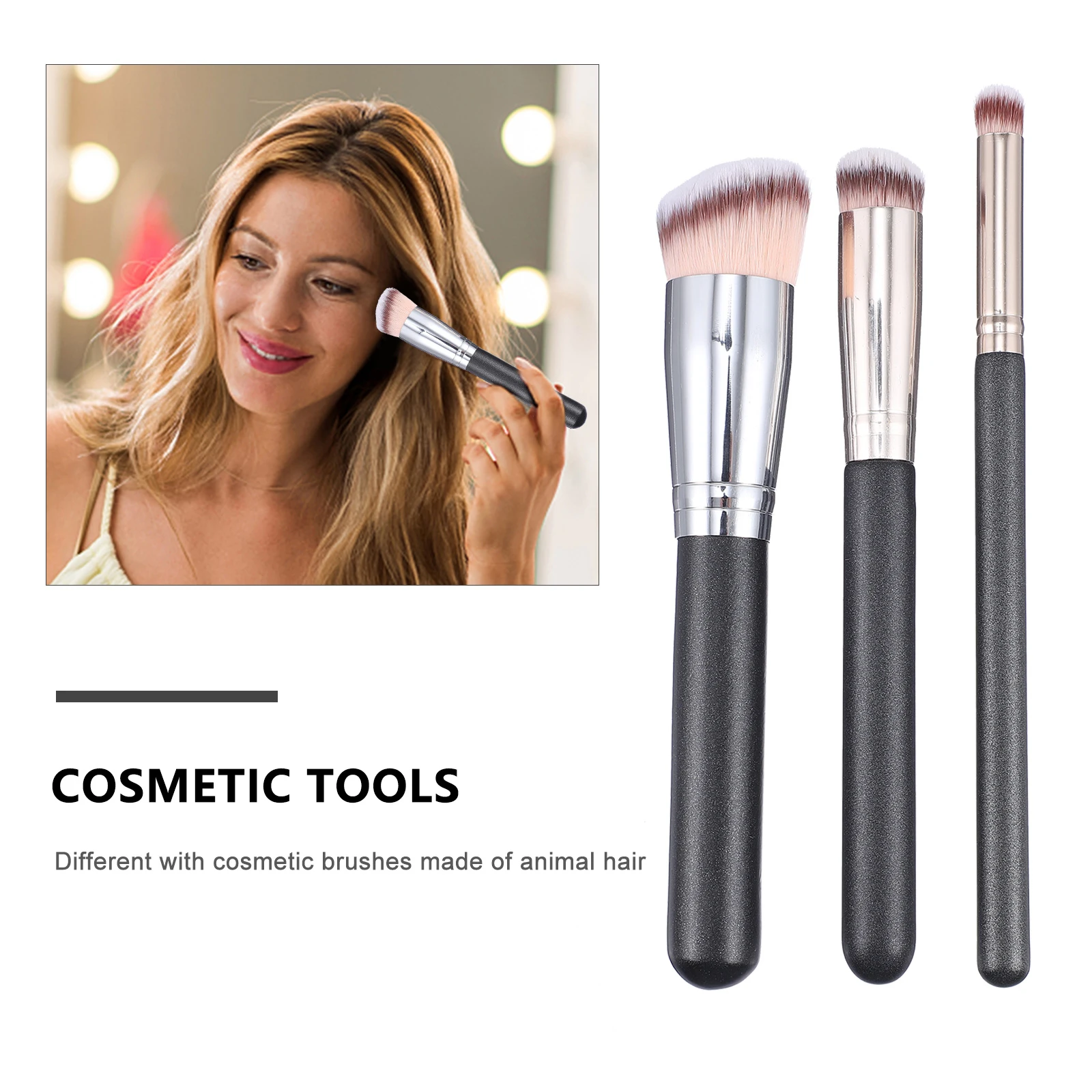 

3 Pcs Makeup Brush Set Artificial Fiber Foundation Concealer Brushes Eco Friendly Professional Tools Brushes