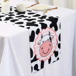 Cow Pattern Polyester Table Runner, Table Flag For Farm Themed Birthday Party Supplies, Baby Shower Decoration