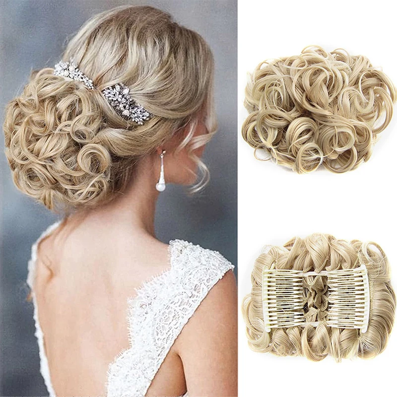 

Messy Curly Dish Hair Bun Extensions Short Scrunchie Chignon Tray Horse Tail Hairpieces Synthetic Hair Combs Clip in Ponytail