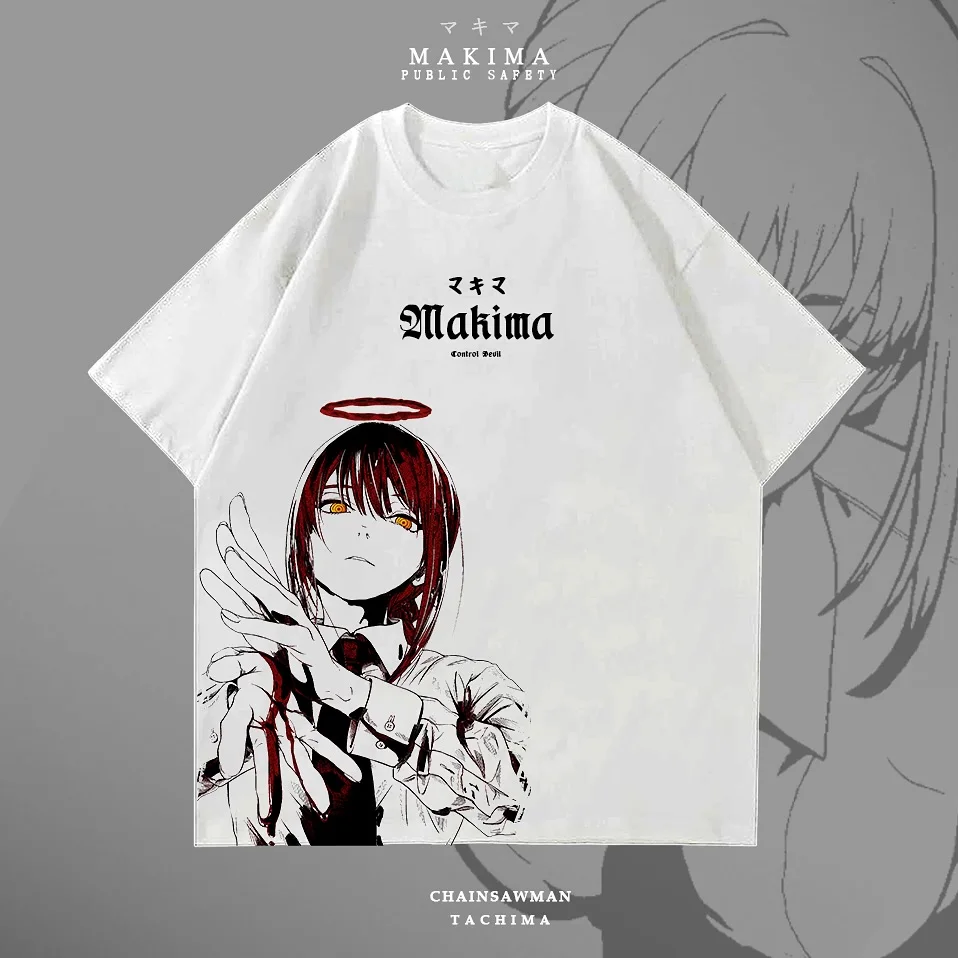 Y2k Kettensäge Mann Makima Grafik T-Shirts Anime übergroße Streetwear Kurzarm Top Harajuku Goth T-Shirt Männer Kleidung