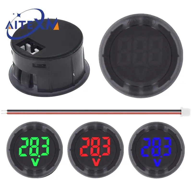 Round DC 4-100V LED Digital Display Circular Two-wire Voltmeter DC Digital Voltmeter Head Display Reverse Connection Protection