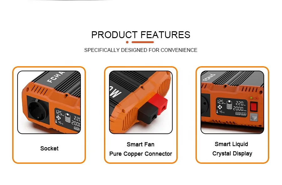 1800W Power Inverter DC 12V to AC 110V 230V Voltage Converter with EU Socket LCD Display for RV Car Home Appliances for FCHAO view 3