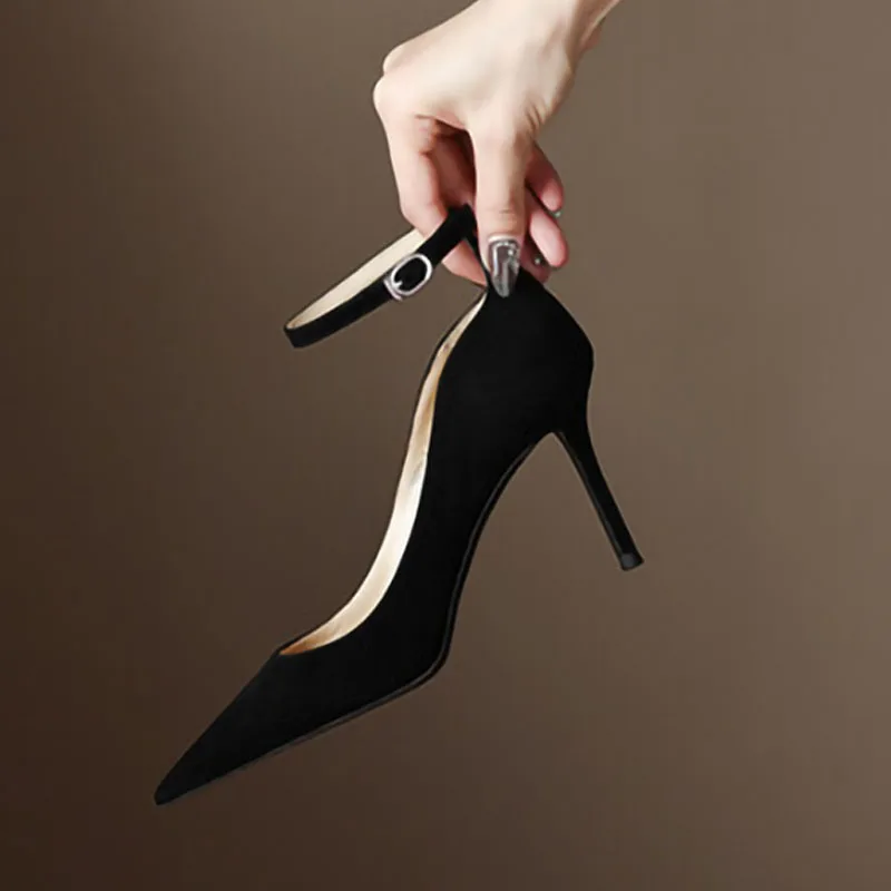 حذاء نسائي بكعب عالٍ من الجلد الطبيعي عالي الجودة وبسيط ومتعدد الاستخدامات بكعب مدبب ونحيف للمكتب #4