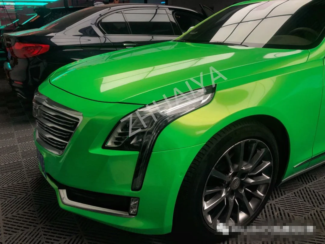 Gloss Chameleon Fluorescent green White Vinyl Wrap film wrapping film bright 152*18m quality Warranty covering film voiture