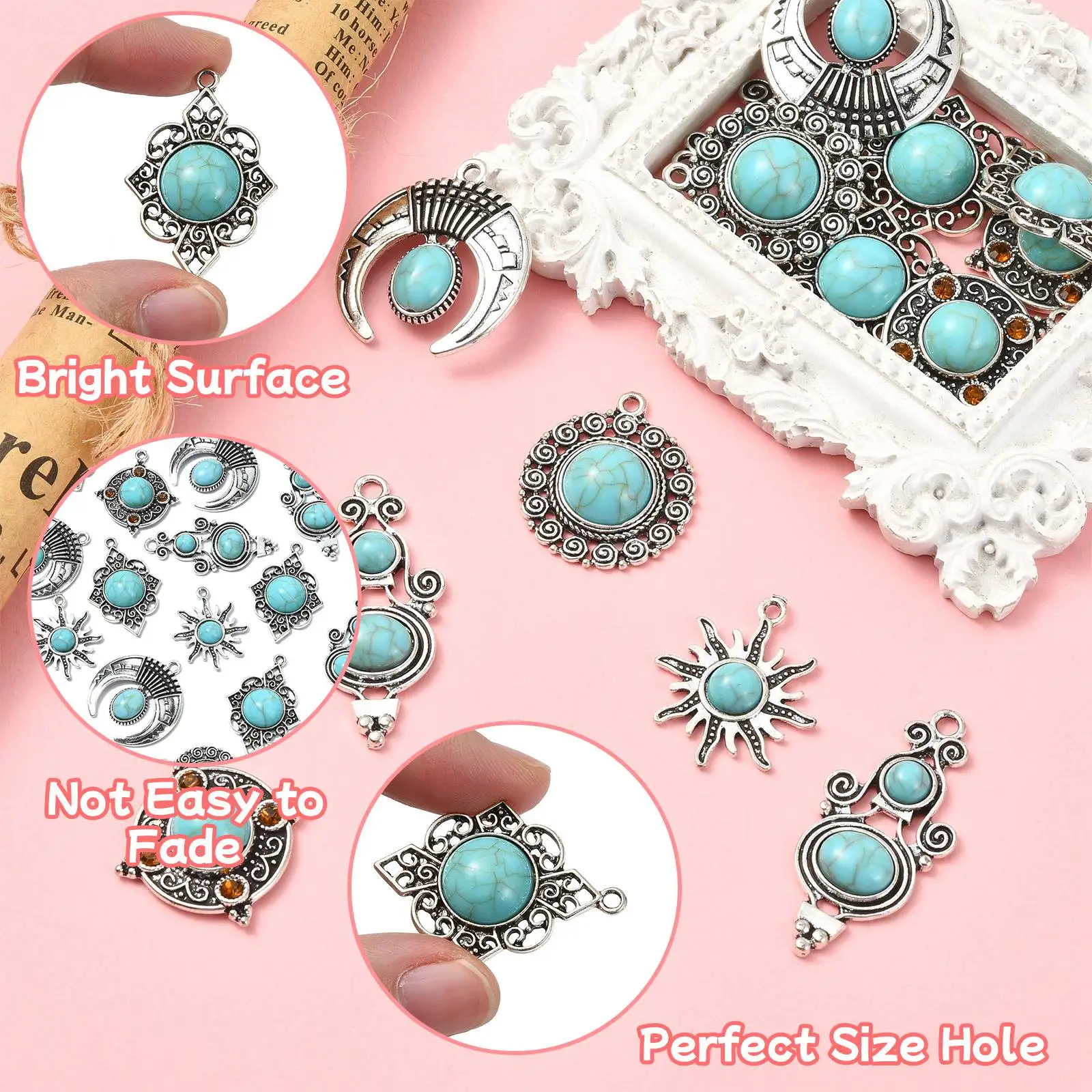 30 قطعة 6 أنماط الفيروز التبتي سحر بوهو موضوع العتيقة الفضة الغربية دلايات DIY بها بنفسك صنع المجوهرات أساور القلائد