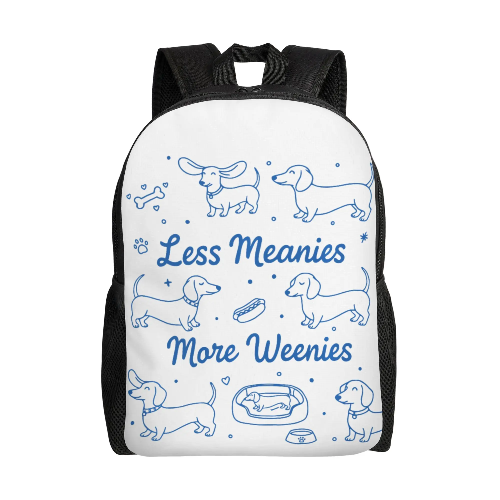 Less Meanies More Weenies Cute Dachshund Kindness  Backpack  Workout Backpacks Student Unisex Design Big High School Rucksack