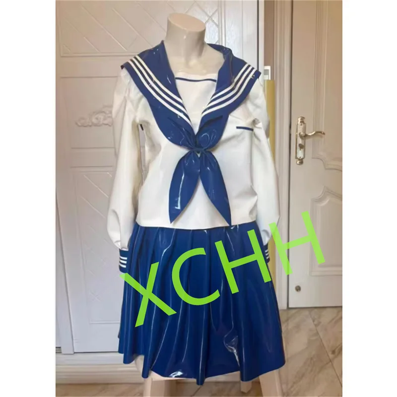 Women 100% Latex Dress Rubber Sailor Suit Gummi Customize 0.4mm Club Party Wear Halloween Costume XS To XXXL