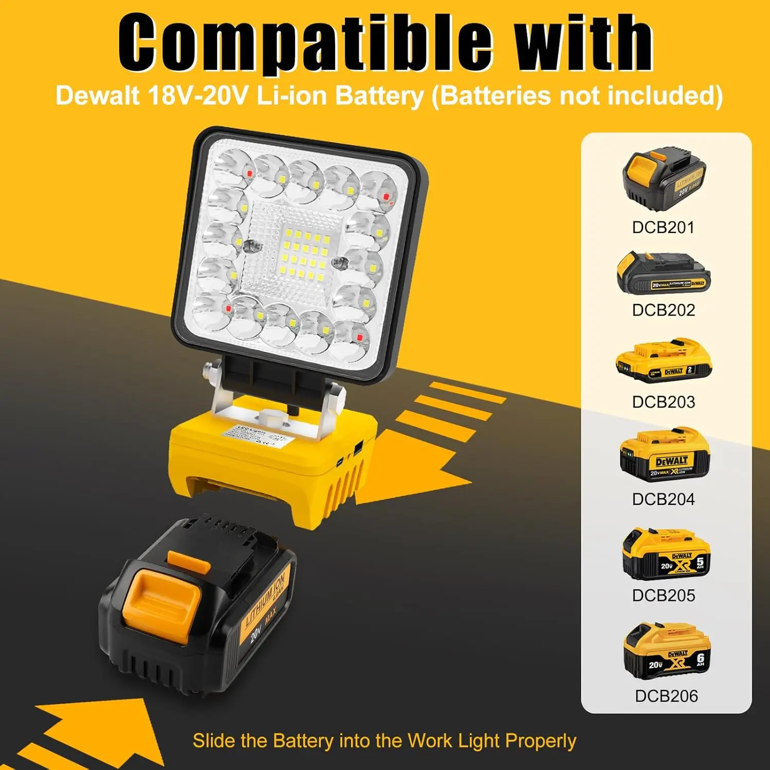 48W/60W/100W Portable LED Work Light Rechargeable LED Flood Light for Dewalt 18V-20V Li-ion Battery Cordless Work Light 6000k
