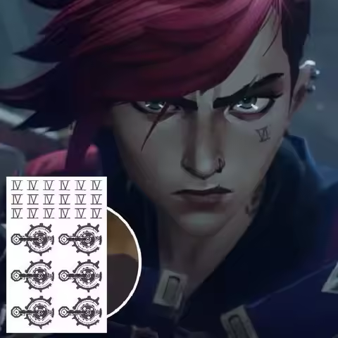 LOL Arcane Vi The Piltover Enforcer Jinx Cosplay Tattoo Stickers Body Tattoos Halloween Cosplay Costume Accessory Props