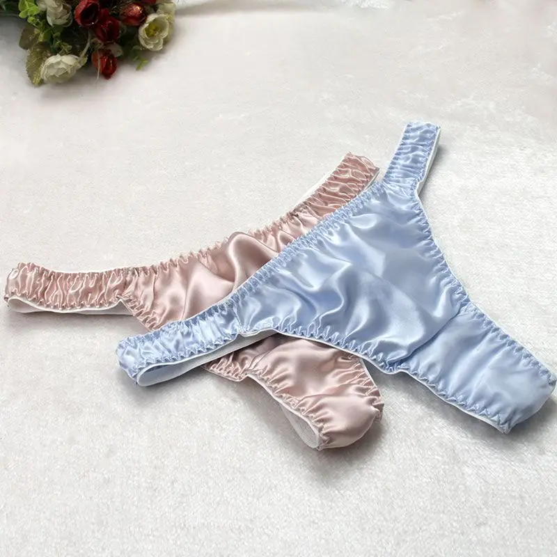 6pcs/lot Silk thong 100% mulberry silk unisex low waist sexy breathable T pants Valentine\'s Day gift