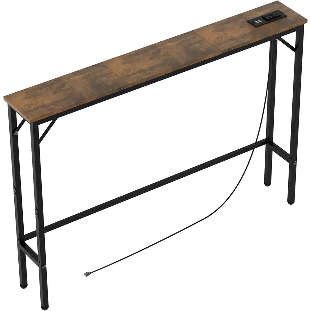 

5.9" ole Table with Outlet – Narrow Soa Table, Behind Couch Table or Living Room & Hallway, 5.9" x 39.4" x 30", Metal e