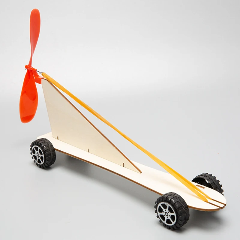 Rubber Band Power Car DIY Science Experiment Kits Fun School Project Student Education Toys Wooden Handmade Wind Car