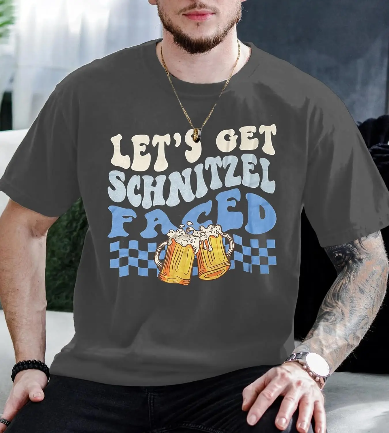 Oktoberfest Shirt Men Let's Get Schnitzel Faced Shirts Funny German Bavarian Beer Tees Bachelor Party Tops