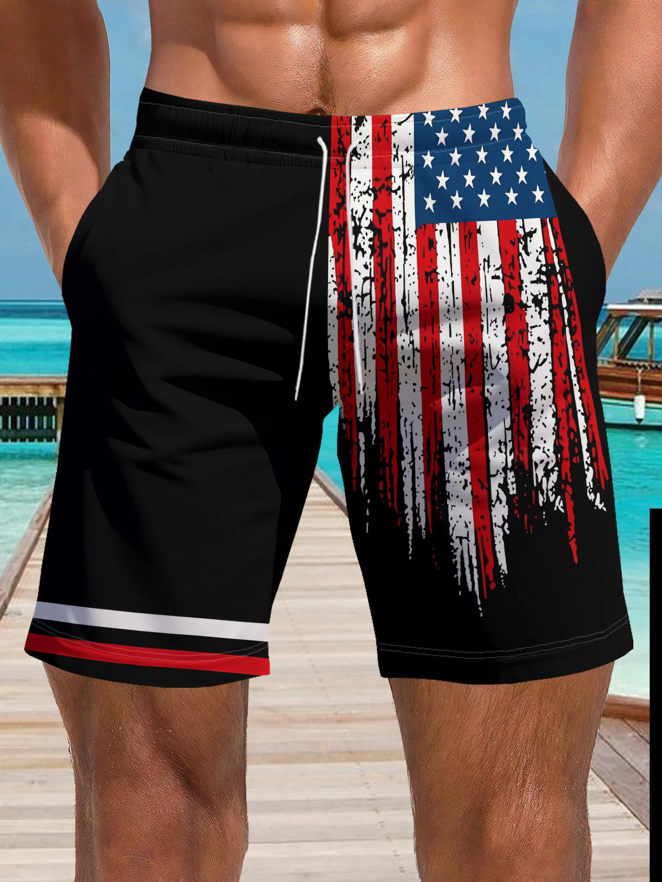 

26 Summer New Men's Shorts US Independence Day Flag Printed Casual Outdoor Sports Quick Drying Mesh Hawaii Vacation Beach Shorts