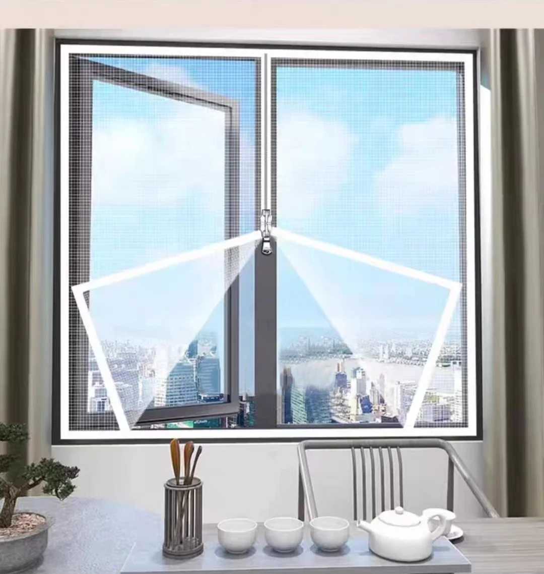 

White ，Multi size window mesh with zipper Self-adhesive zipper ,mosquito nets for windows anti mosquito window door curtain mesh