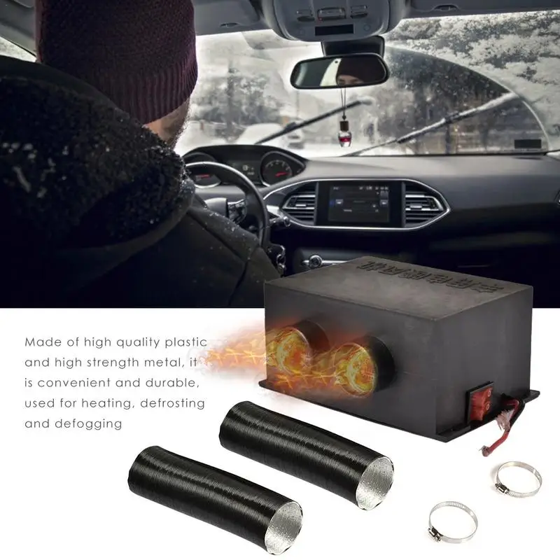 500W Frost Removing Compact Air Heater Winter Double Hole Car Heater 12V 24V Low Noise Car Windshield Defroster