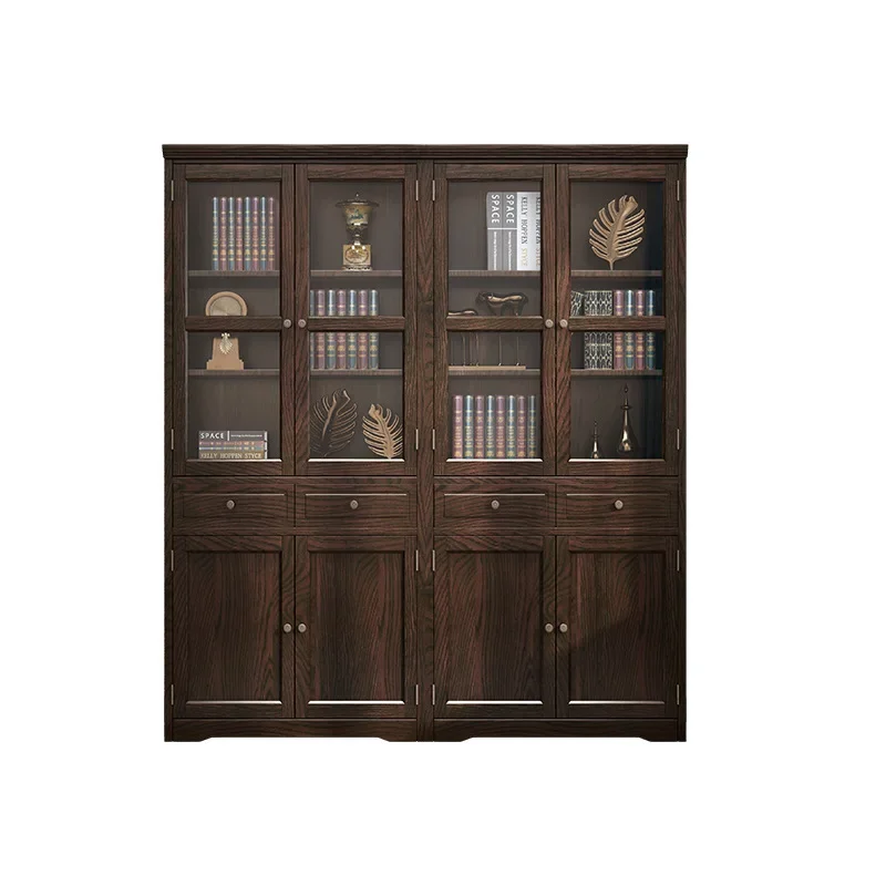 

Ash wood American solid wood bookcase, bookshelf, floor-to-ceiling bookcase, whole wall, bedroom two doors and four doors,