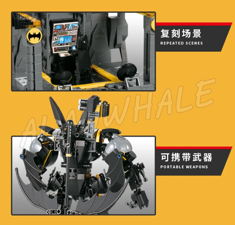 1181 قطعة سوبر مقاتلة BatMech الأسود روبوت المفاصل المنقولة المرآب منصة قاعدة 7143 لعبة مكعبات البناء متوافق مع النموذج