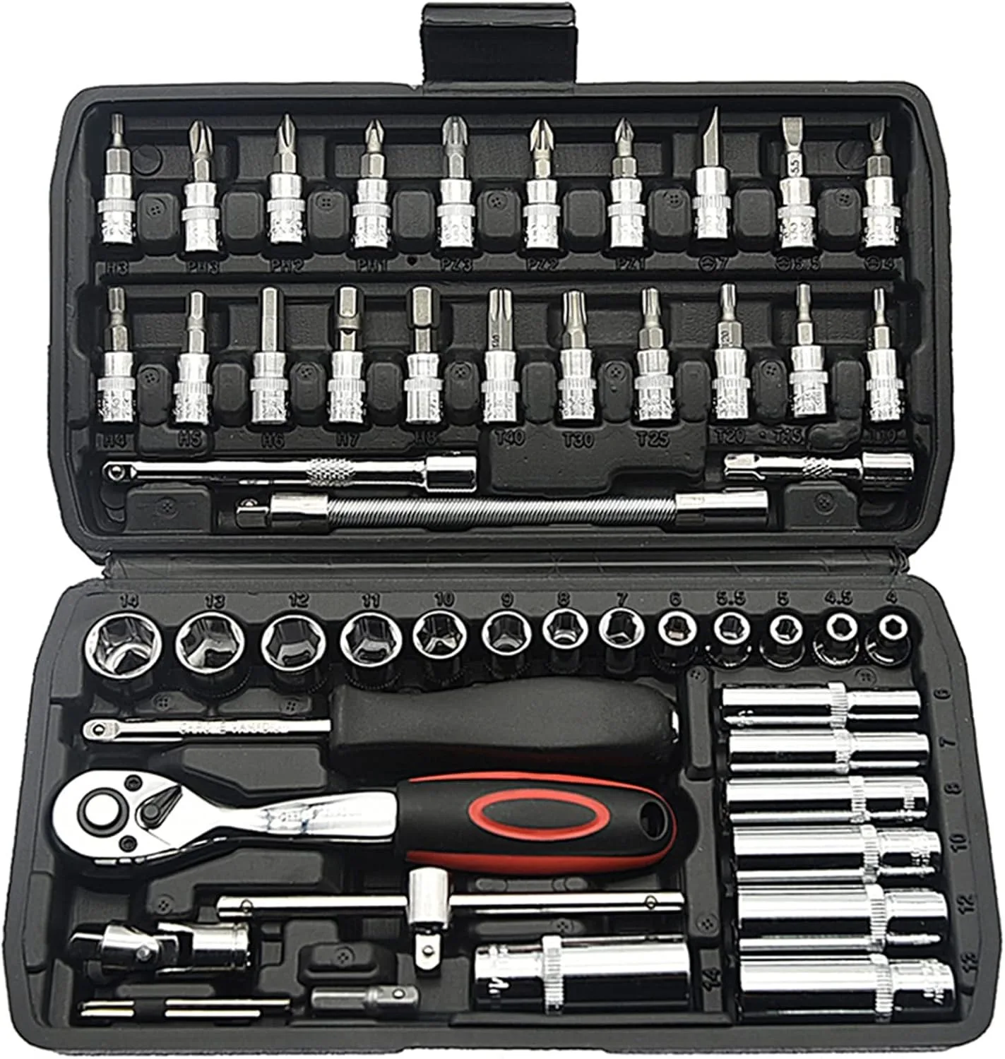 

46PCS 1/4 inch Drive Socket Set,Metric Ratchet Wrench Set with 4-14mm CR-V Sockets, Mechanic Tool Kits for Household Auto Repair