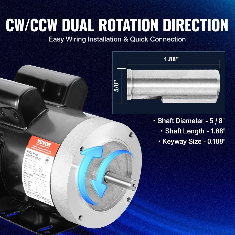 2HP محرك كهربائي 1725 دورة في الدقيقة التيار المتناوب 115 فولت 230 فولت 56C إطار محرك ضاغط الهواء مرحلة واحدة 5 8 مفتاح رمح CW CCW دوران للزراعة #4