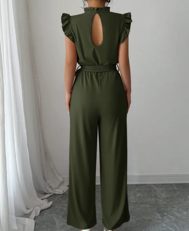 Women's Fashion Floral Waist Cinched Jumpsuit Temperament Commuting Female Clothing New Summer Women Lace Up Elegant Jumpsuits