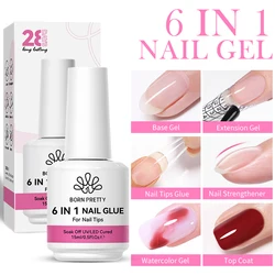 BORN PRETTY 15/10 мл 6 в 1 Клей-гель для ногтей для акриловых ногтей Soak off Base Gel Верхнее покрытие УФ-гель для наращивания ногтей Гель для накладных ногтей