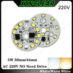 10pcs LED Light Board 5W Warm White AC 220V No Need Drive Dia 30mm 44mm PCB Plate+2Pin Line SMD 2835 COB Chips For DIY Downlight