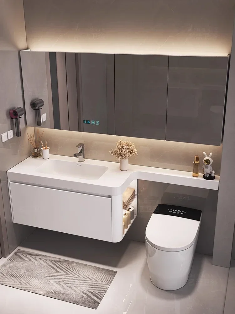 Bathroom cabinet designers can customize Qimei stone integrated basin bathroom washstand