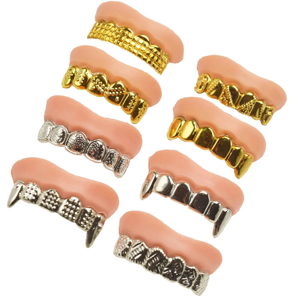 8pcs Plating Fake Teeth Fake Zombie Teeth Fake False Teeth Halloween Party Prop