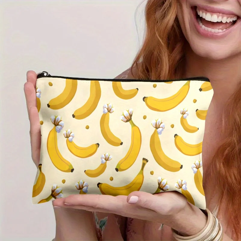 Bolsa de maquillaje de flores AYellow con plátanos, bolsa multifuncional con cremallera, bolsa de almacenamiento de joyas, almacenamiento pequeño con cremallera de viaje perfecto b