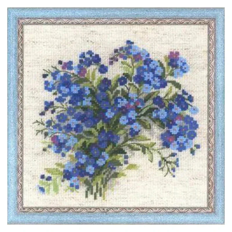 Amishop Counted Cross Stitch Kit, Blue Orchid Flowers, Don't Forget Me , Top Quality, Beautiful, Riolis 1496, 1497