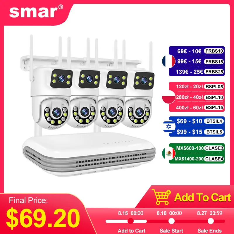 Sistema CCTV wireless Smar Kit telecamera WiFi Telecamere IP da 6 MP con audio di sicurezza a doppia lente 8CH NVR Set di videosorveglianza ICse