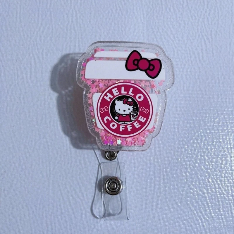Hello Kitty nuevo insignia de enfermería acrílica brillante dibujos animados retráctil hebilla fácil de tirar Clip de identificación de estudiante accesorios de insignia