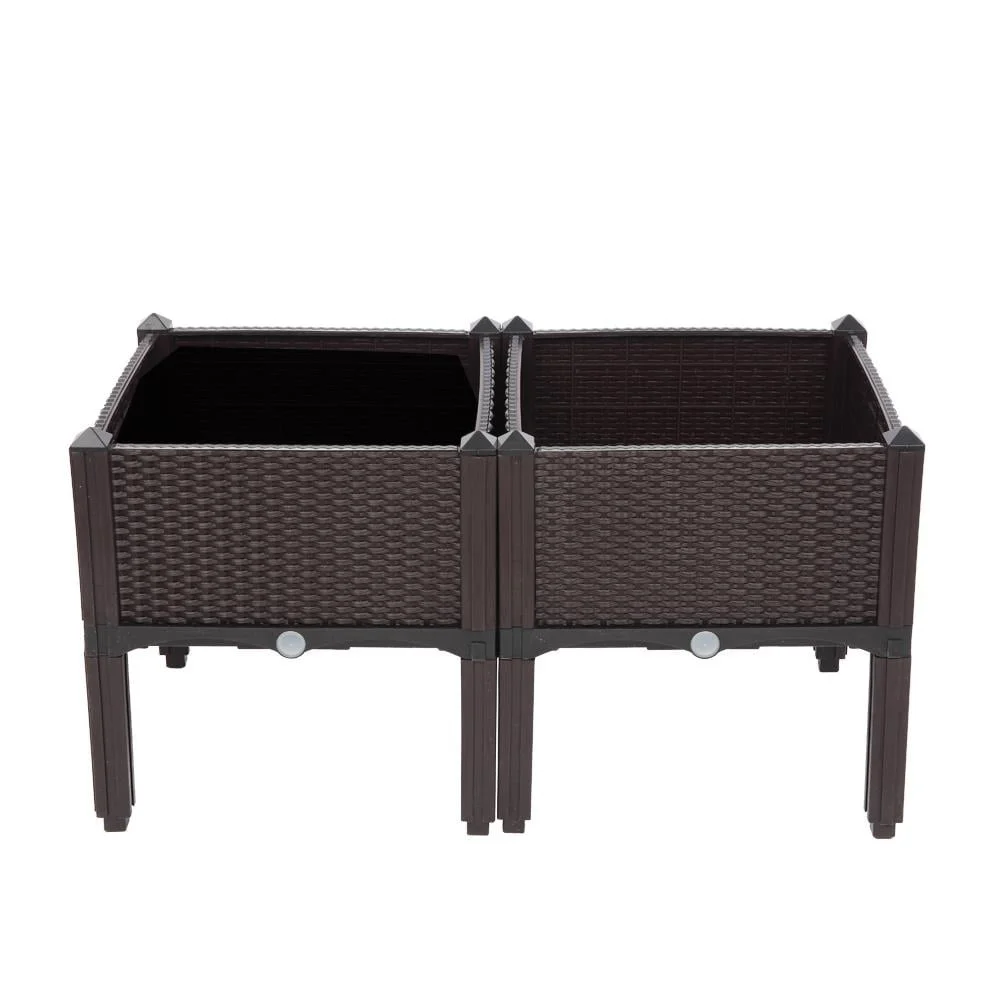 2 Piece Raised Garden Bed Kit Durable Lightweight Planter Box Easy Assembly Rattan Pattern Ideal Outdoor Spaces