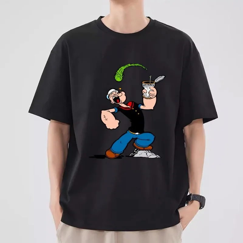 P-Popeye Cartoon T Shirt Men Couple Combination Clothes Short Sleeve Collar Fashion T-shirt Women Cotton