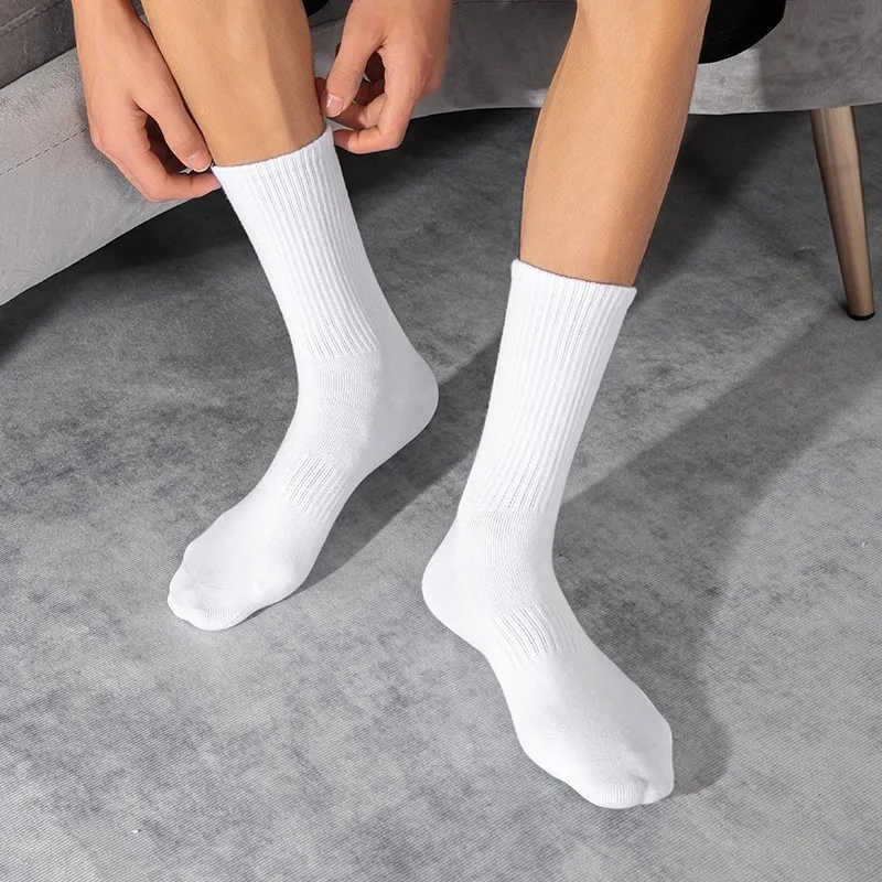 Chaussettes hautes classiques pour hommes et femmes, 100% coton, noir, blanc, respirant, absorbant la transpiration, chaud, élastique, sport,